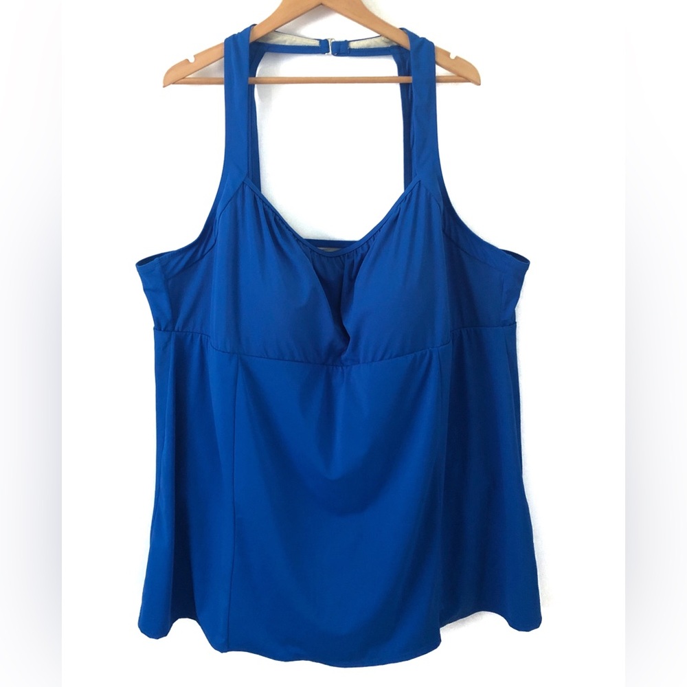 Catherines Blue One Piece Swim Dress Plus Size 34W Beach Summer Vacation NWOT